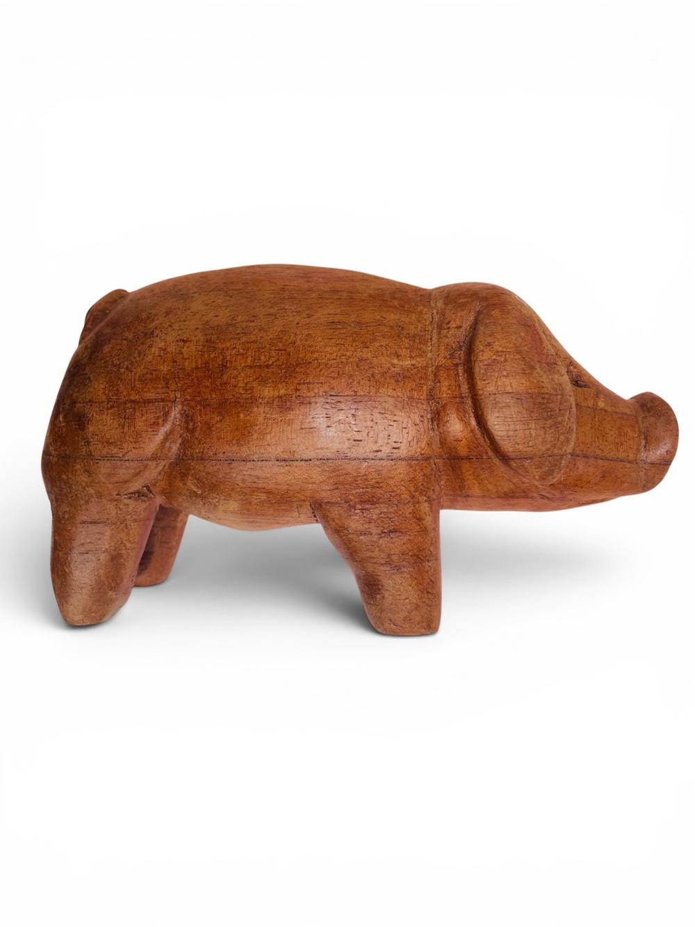 Hand Carved 6” Wooden Pig Figurine Sculpture Rustic Folk Art Cute Snout